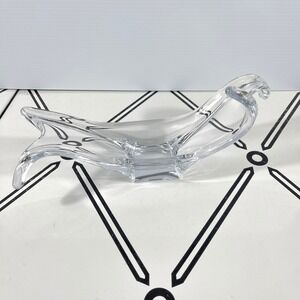 VTG Cofrac Art Verrier France Clear Crystal Winged Art Glass Bowl Centerpiece